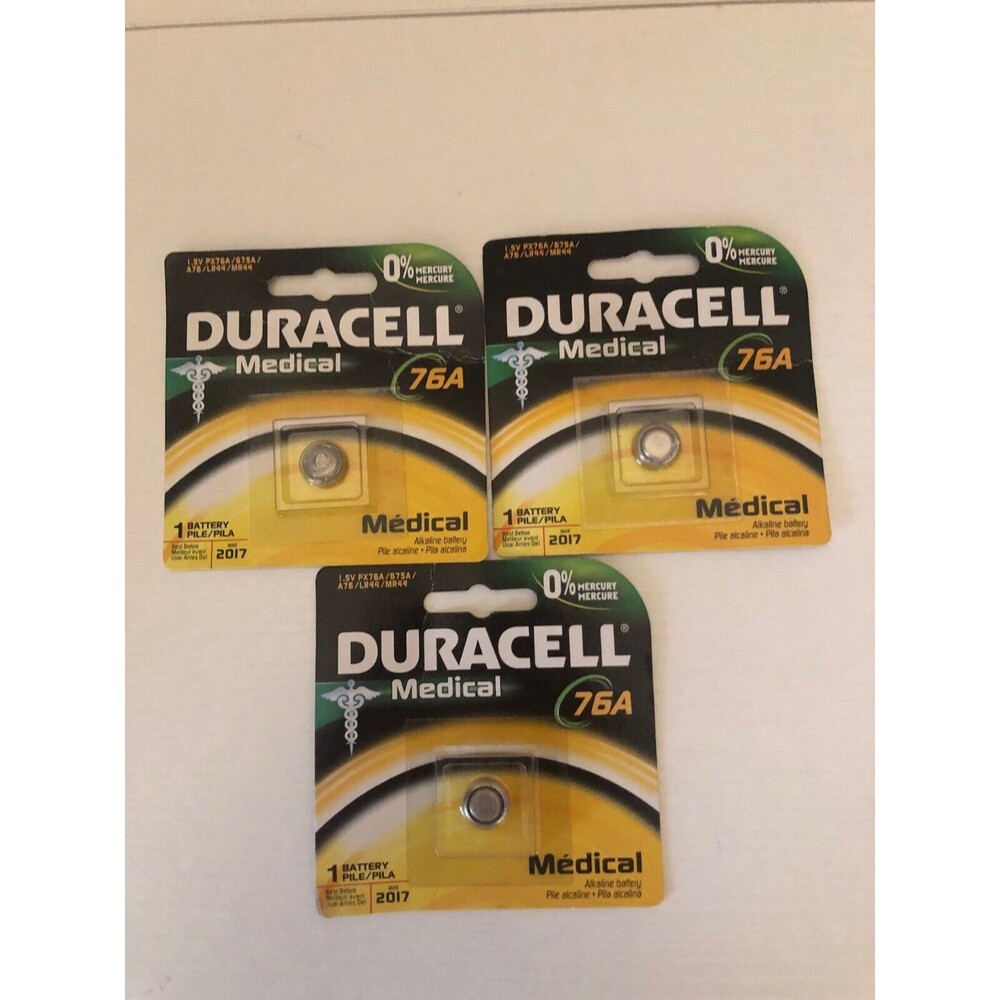 3x Duracell Medical Alkaline Battery 76A 1.5 v PX76A 675A A76